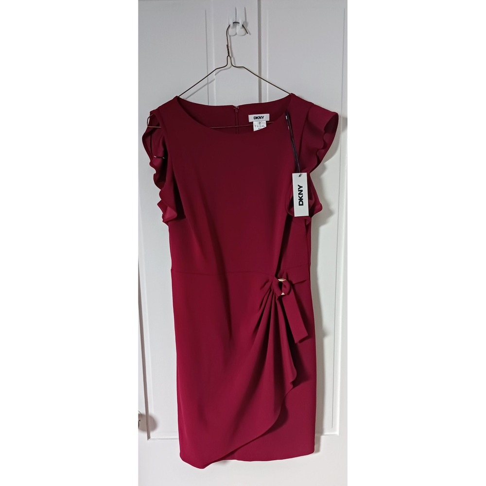 DKNY Fuschia Knee-Length Side Gathered Faux Wrap Minidress Size 10